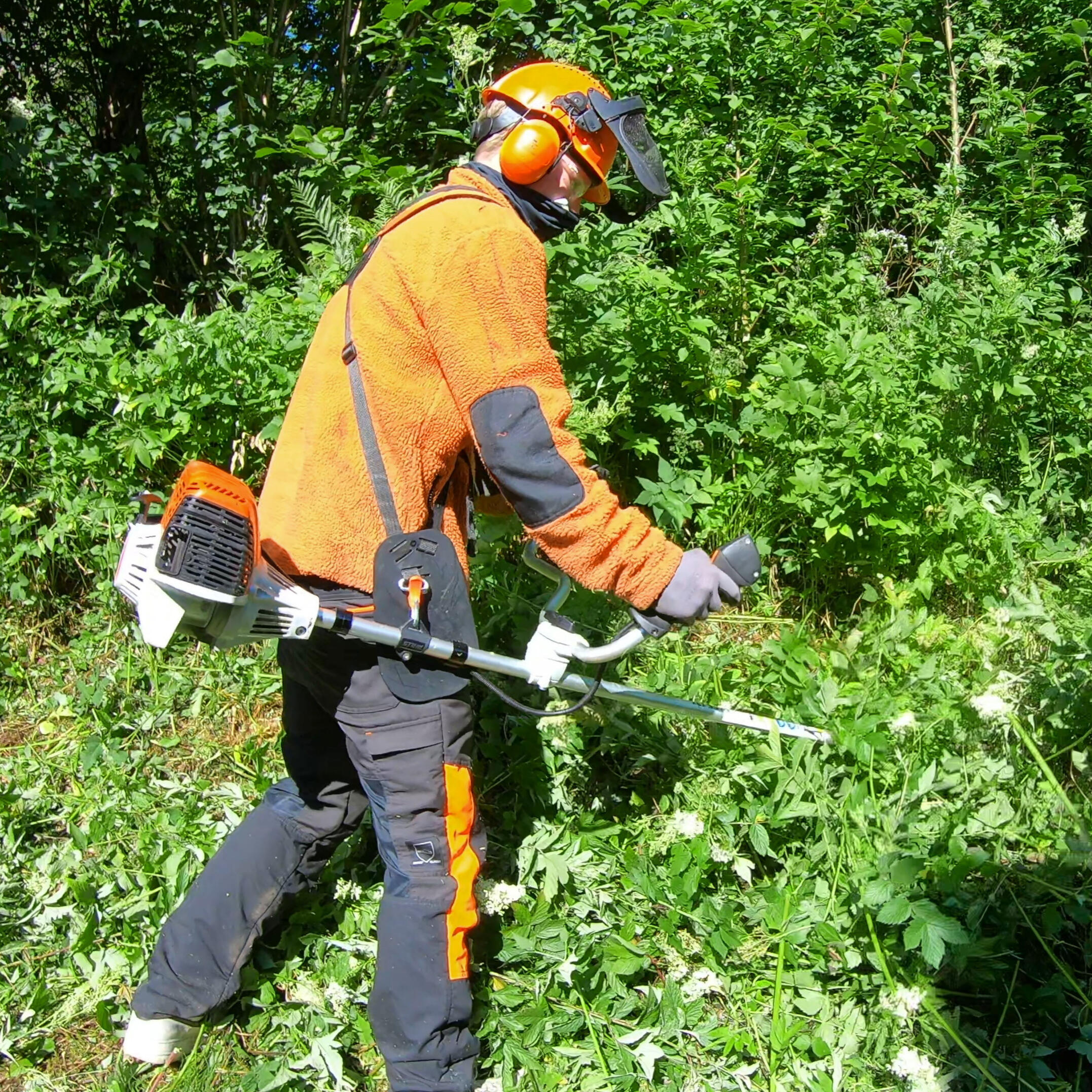 Kanttrimming langs bed og fortau